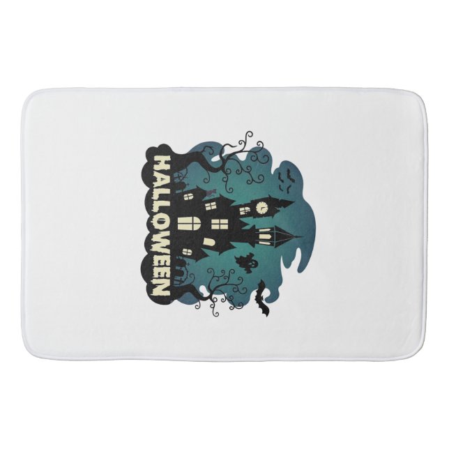 Halloween Haunted House Clock Tower Bats Ghost_1 Bath Mat (Front)