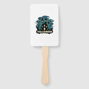 Halloween Haunted House Clock Tower Bats Ghost_1 Hand Fan