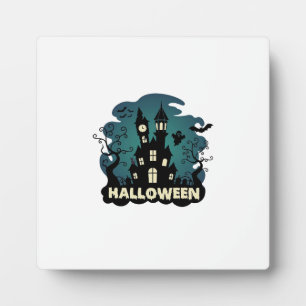 Halloween Haunted House Clock Tower Bats Ghost_1 Plaque