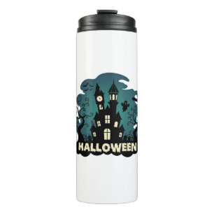Halloween Haunted House Clock Tower Bats Ghost_1 Thermal Tumbler