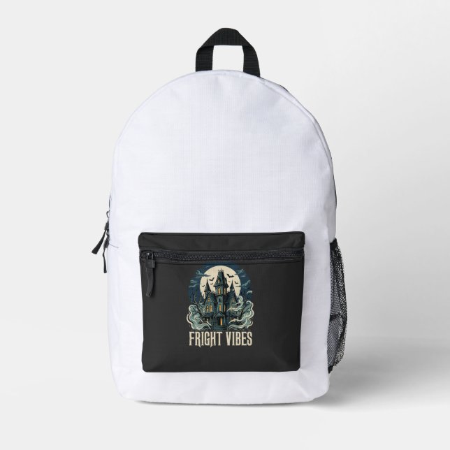 Halloween Haunted House Fright Vibes Design Printed Backpack (Front)