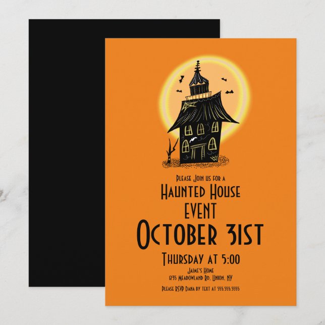 Halloween Haunted House Hand Drawn Design  Invitation (Front/Back)