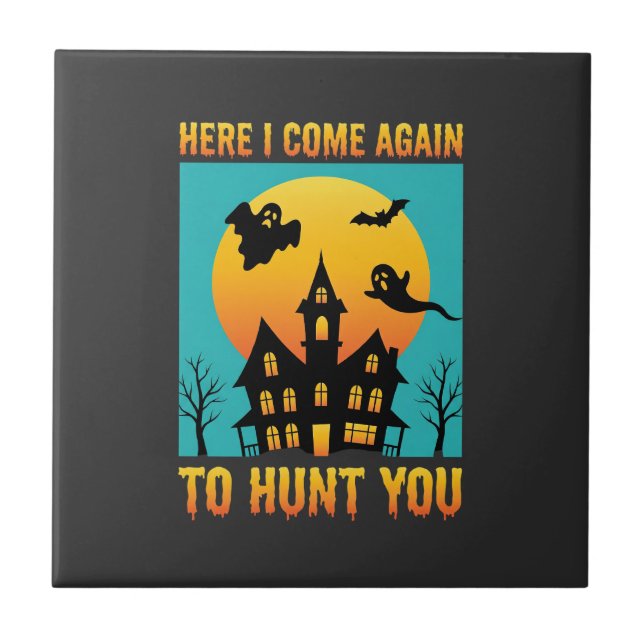 Halloween Haunted House Hanging With My Witches Ceramic Tile (Front)