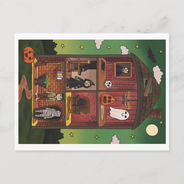 Halloween Haunted House Interior Illustration Postcard (Front)