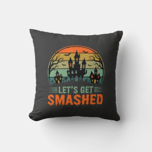 Halloween Haunted House Lets Get Smashed Retro Cushion