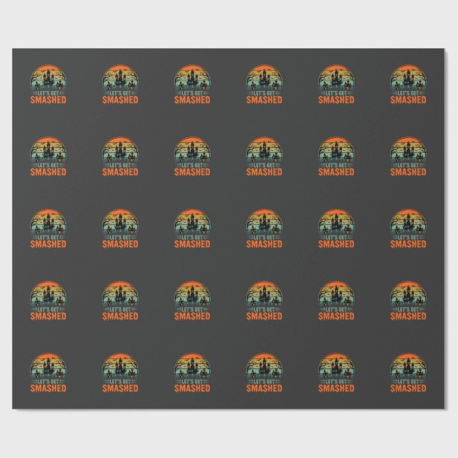 Halloween Haunted House Lets Get Smashed Retro Wrapping Paper (Flat)