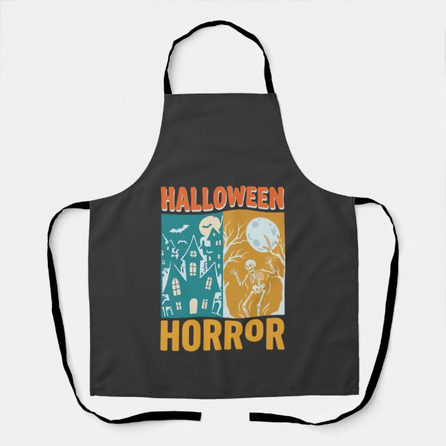 Halloween Haunted House Moon Skeleton Design_1 Apron (Front)