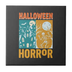 Halloween Haunted House Moon Skeleton Design_1 Ceramic Tile