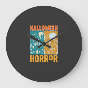 Halloween Haunted House Moon Skeleton Design_1 Large Clock