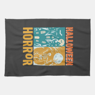 Halloween Haunted House Moon Skeleton Design_1 Tea Towel