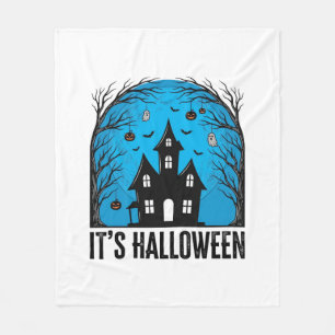 Halloween Haunted House Moon Vintage Engraving Des Fleece Blanket