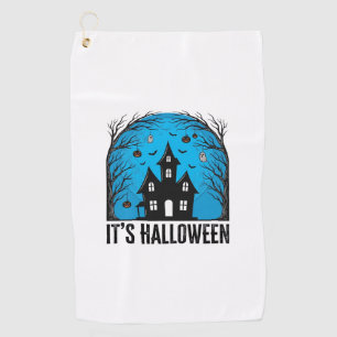 Halloween Haunted House Moon Vintage Engraving Des Golf Towel