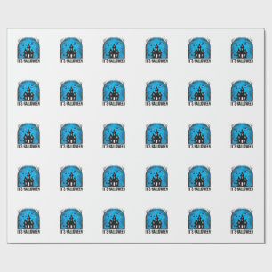 Halloween Haunted House Moon Vintage Engraving Des Wrapping Paper