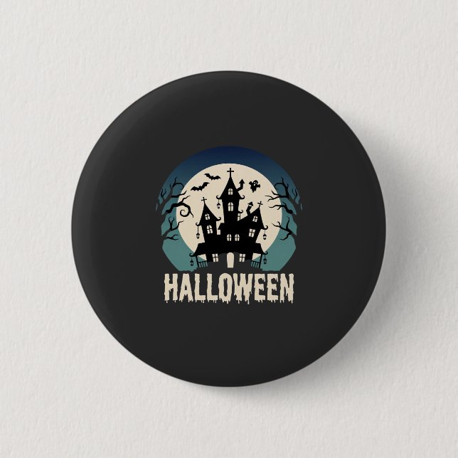 Halloween Haunted House Moonlight Vector 6 Cm Round Badge (Front)