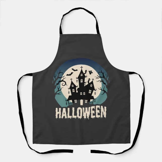 Halloween Haunted House Moonlight Vector Apron (Front)