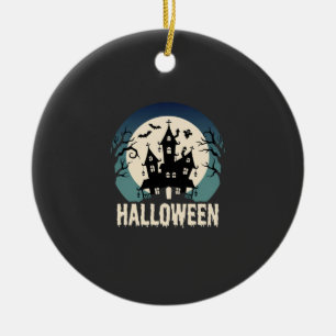 Halloween Haunted House Moonlight Vector Ceramic Ornament