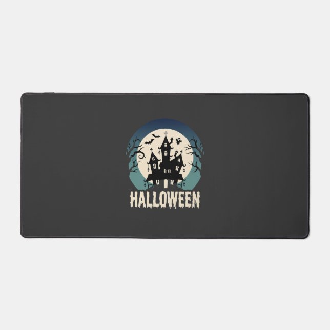 Halloween Haunted House Moonlight Vector Desk Mat (Front)