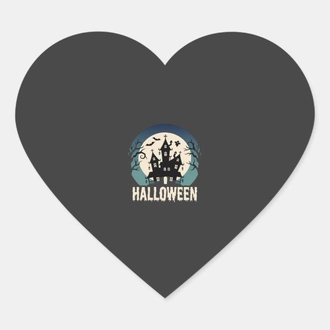 Halloween Haunted House Moonlight Vector Heart Sticker (Front)