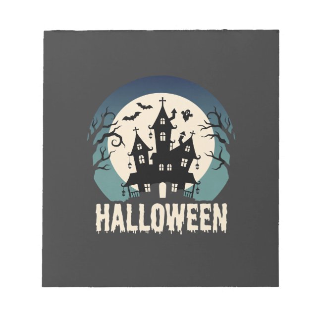 Halloween Haunted House Moonlight Vector Notepad (Front)