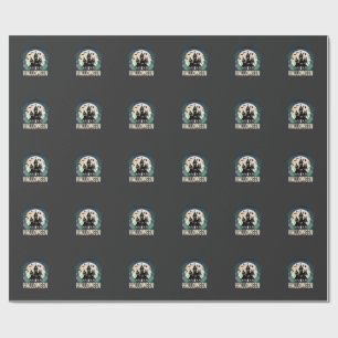 Halloween Haunted House Moonlight Vector Wrapping Paper