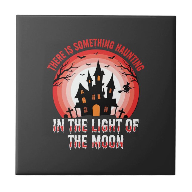 Halloween Haunted House Moonlight Witch Ceramic Tile (Front)