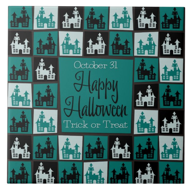 Halloween haunted house mosaic ceramic tile (Front)