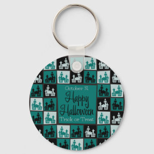 Halloween haunted house mosaic key ring