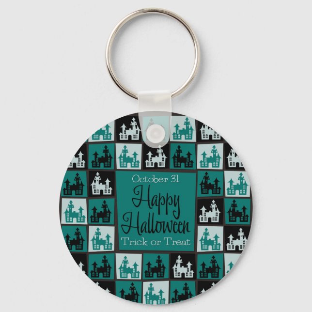 Halloween haunted house mosaic key ring (Front)