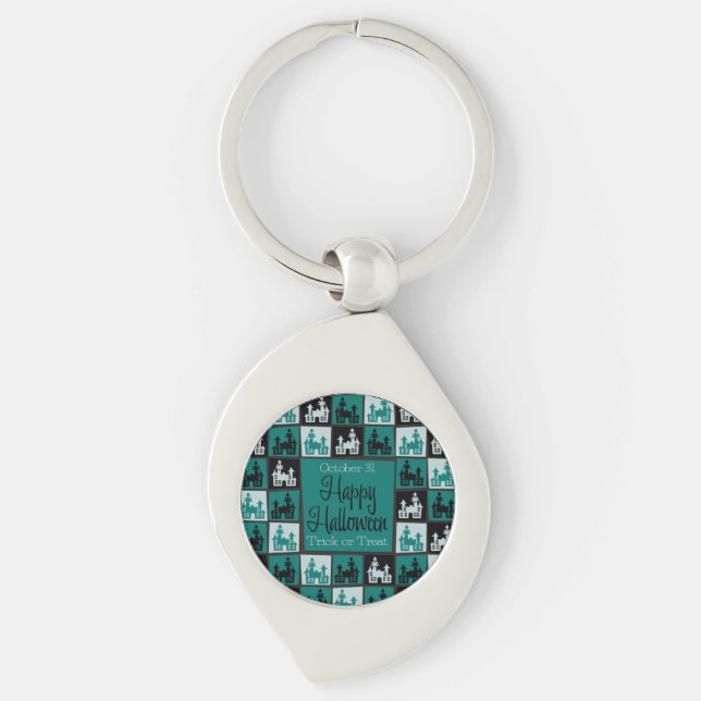 Halloween haunted house mosaic key ring (Front)
