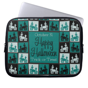 Halloween haunted house mosaic laptop sleeve