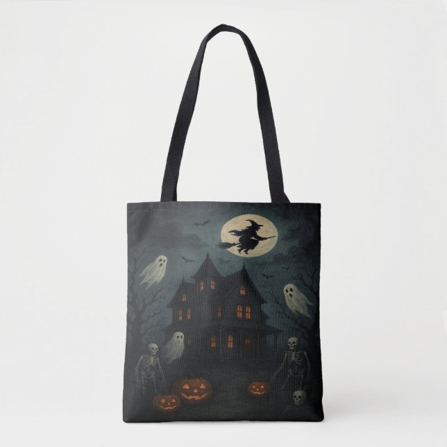 Halloween Haunted House Motif Tote Bag (Front)