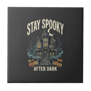 Halloween Haunted House Night Ceramic Tile
