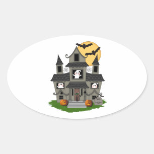 Halloween Haunted House Oval Sticker