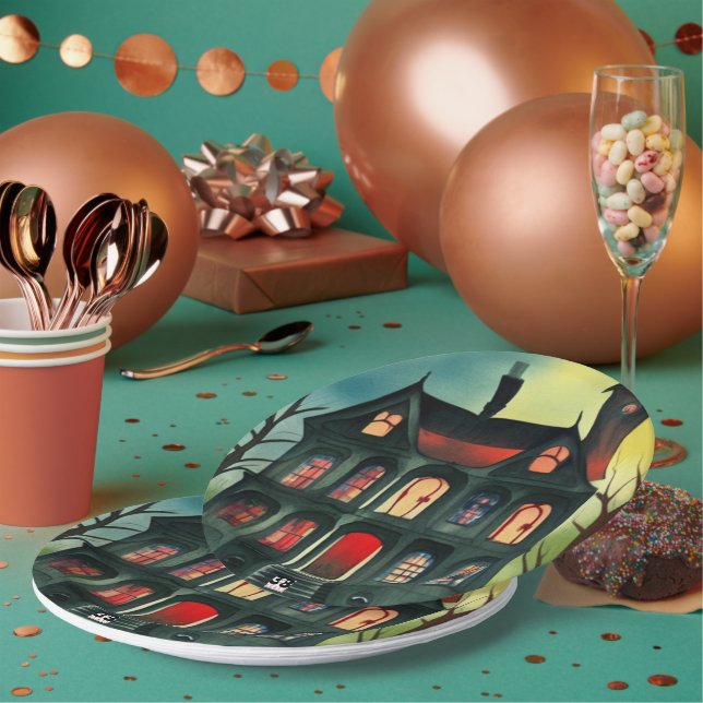 Halloween Haunted House Paper Plate (Multi)