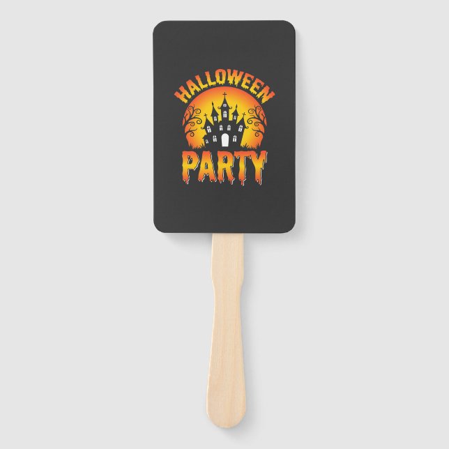 Halloween Haunted House Party Vector Hand Fan (Front)