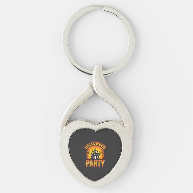 Halloween Haunted House Party Vector Key Ring (Front)