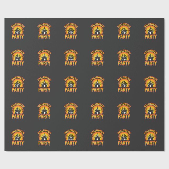 Halloween Haunted House Party Vector Wrapping Paper (Flat)