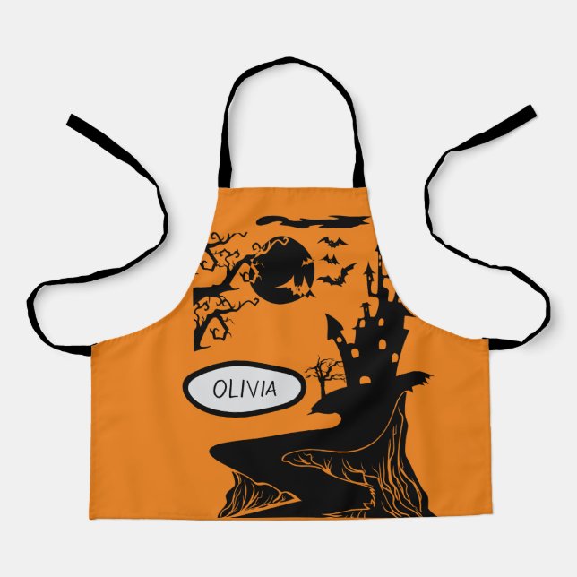 Halloween Haunted House Personalised Kids Apron (Front)