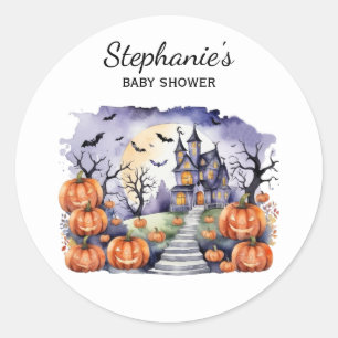 Halloween Haunted House Pumpkin & baby shower      Classic Round Sticker
