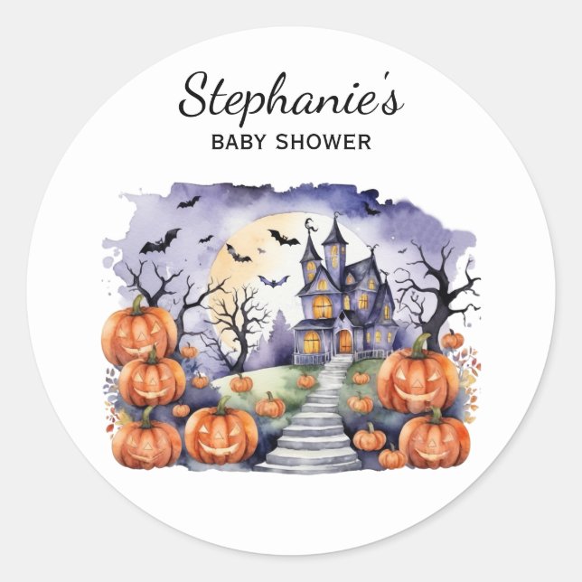 Halloween Haunted House Pumpkin & baby shower      Classic Round Sticker (Front)