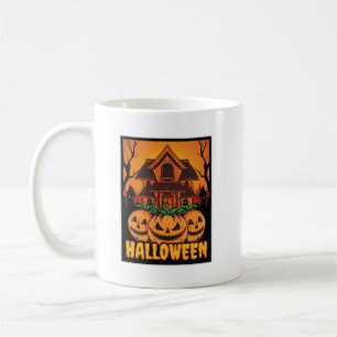 Halloween Haunted House Pumpkin Illustration Coffee Mug
