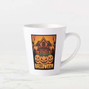 Halloween Haunted House Pumpkin Illustration Latte Mug