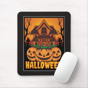 Halloween Haunted House Pumpkin Illustration Mouse Pad
