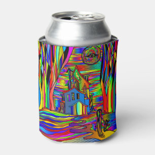 Halloween Haunted House Scary Abstract Colourful Can Cooler