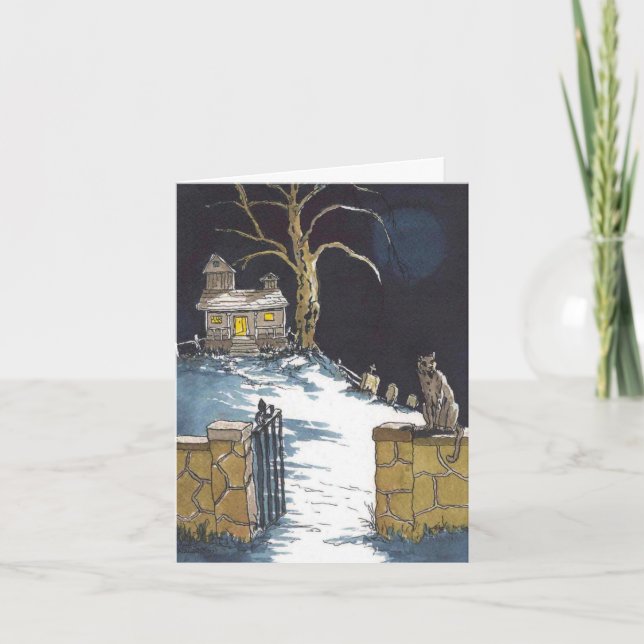 Halloween Haunted House Scary Cat Card (Front)