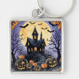 Halloween,Haunted House, Scary Pumpkins,Bats Key Ring