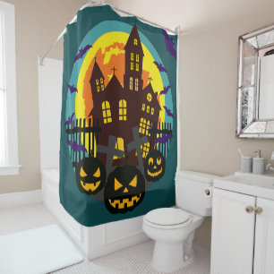 Halloween Haunted House Scary Pumpkins Bats Shower Curtain
