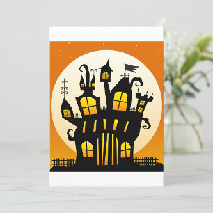Halloween Haunted House Silhouette Full Moon Invitation