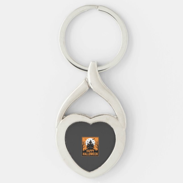 Halloween Haunted House Silhouette Vector Design_1 Key Ring (Front)