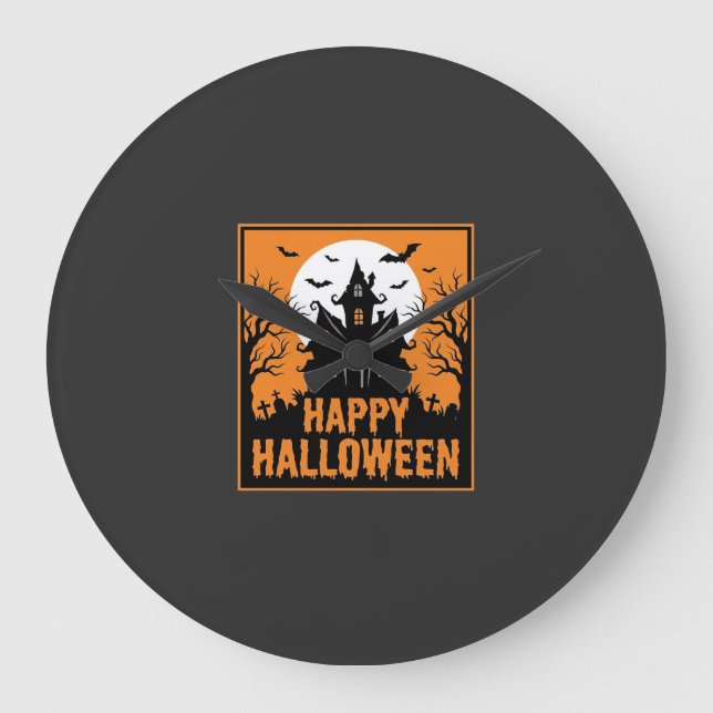 Halloween Haunted House Silhouette Vector Design_1 Large Clock (Front)
